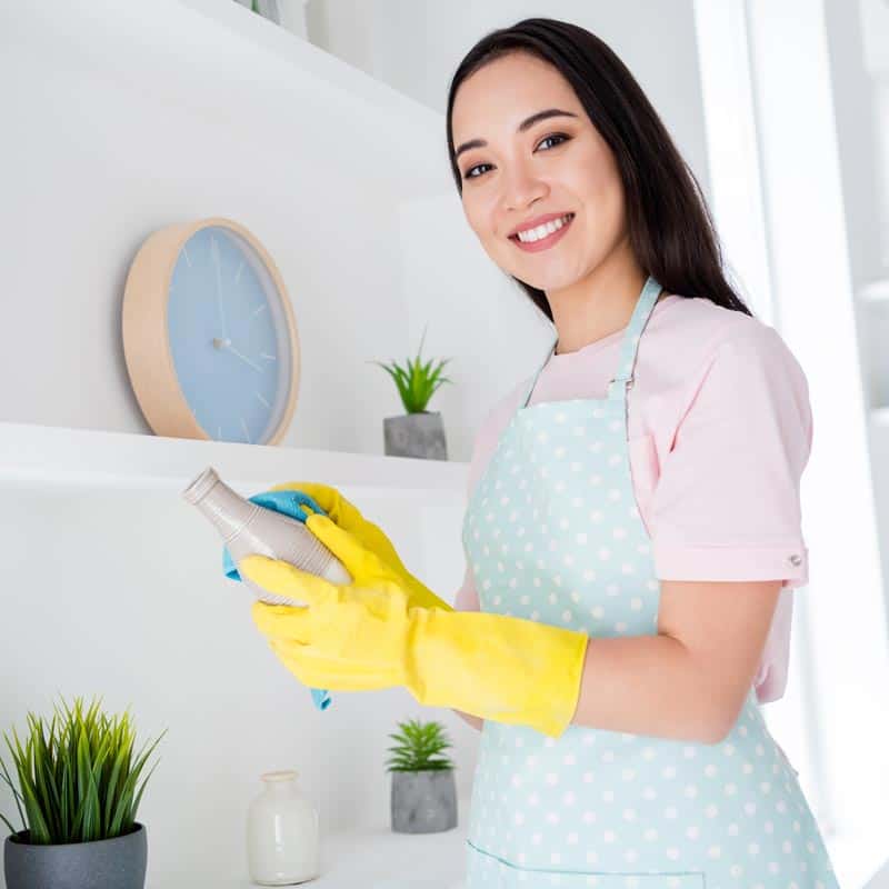 Cleaning housekeeper smiles